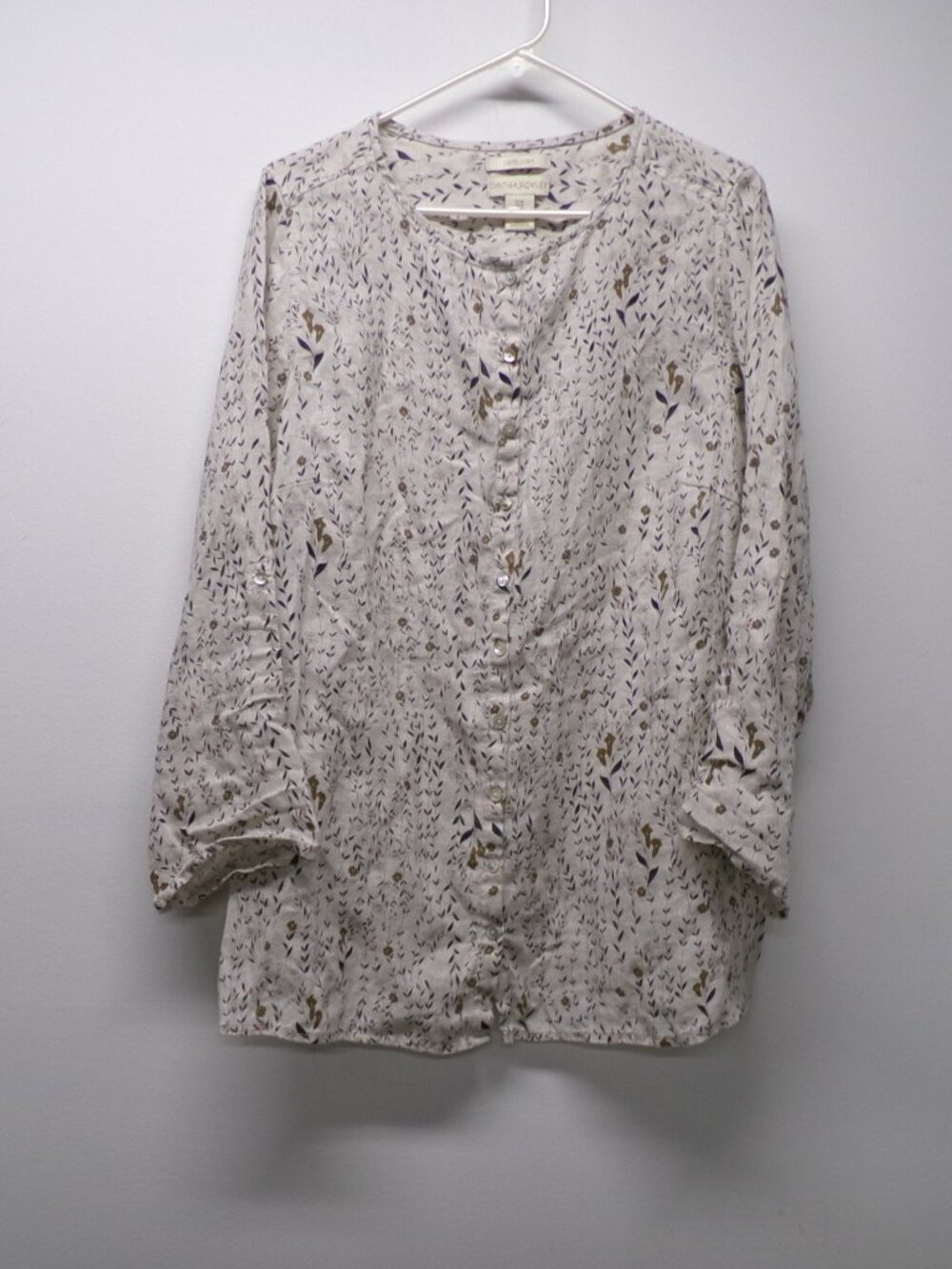 Cynthia Rowley 100% Linen Wildflower Floral Button Front Tunic Top Shirt sz 1X